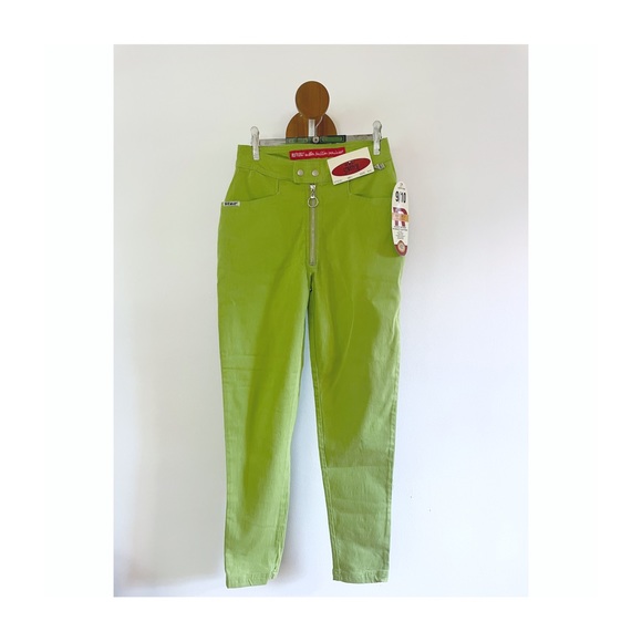 Vintage Deadstock Revolt 90s Y2K Lime Green High Waisted Stretch Denim 27” Waist - Picture 1 of 6
